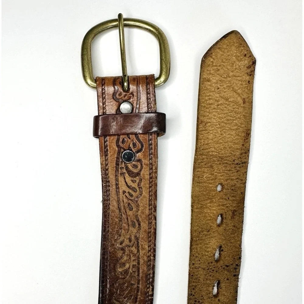 Vintage Levis 2235 Tooled Leather Belt Size 36 Brown Western Steerhide 1970s USA